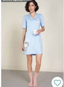 Pantaloons Light Blue Printed MidThigh Length Sleepwear Women Relaxed Fit Night Dress XXL