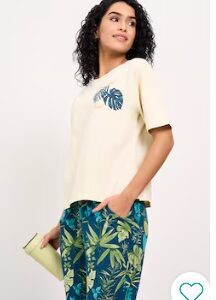 Pantaloons Cream Printed Cotton Round Neck Women Relaxed Fit Top XL