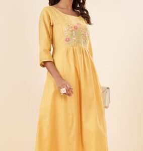 Pantaloons Yellow Ochre Printed Casual Women Regular Fit Kurtas XXL