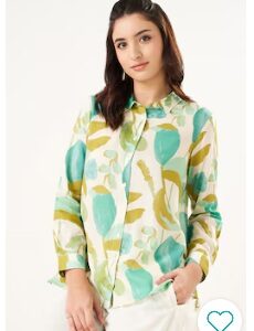Pantaloons Off white Printed Rayon Shirt Collar Women Regular Fit Tunic L