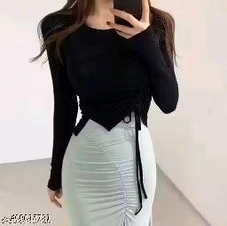 Private Label Korean One Side Dori Full Sleeve Top Black Free Size