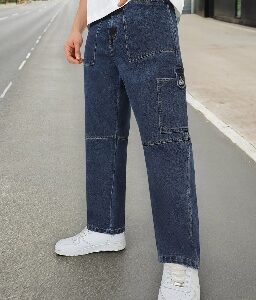Urbano Fashion Mens Blue Loose Baggy Fit Washed Cargo Jeans with 6 Pockets Non Stretchable 32 Size