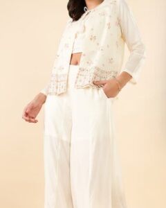 Akkriti By Pantaloons Cream Embroidered Shirt Collar Women Regular Fit Co ord Set M