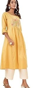 Rangmanch by Pantaloons Womens Cotton Solid Regular Kurtas Amber Yellow XL Size