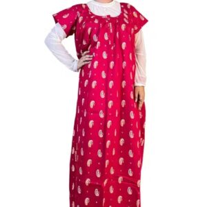 Private Label Private Label Womens Cotton Printed short sleeves Round neck Designer gown full ankle Length Maxi Nighty Red Colour