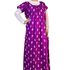 Private Label Womens Cotton Printed short sleeves Round neck Designer gown full ankle Length Maxi Nighty Purple Colour