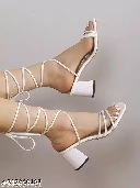 Private Label White Block Heel Sandals For Women 10 Size