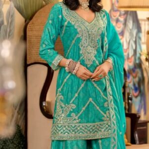 Autumnlane Sreyashi Fern Full Heavy Work Suit set SKY BLUE L