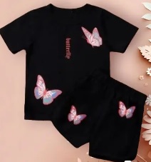Private Label Baby Butterfly And Letter Graphic T Shirt And Shorts Black Colour 16 Size