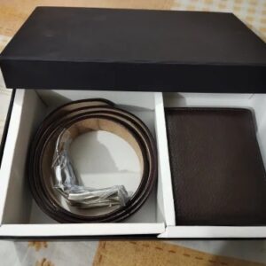 Kags Male Leather Belt Wallet Combo Set Brown Colour