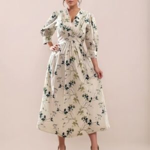Zink London White Cotton Printed Fit And Flare Dress S Size