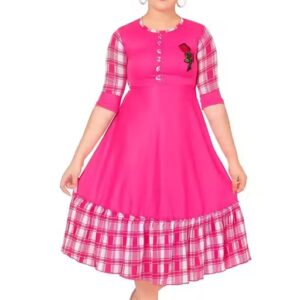 Private Label Girls Stylish Party Wear Printed Floral Pink Dress for Girls and Women Pink Colour Free Size