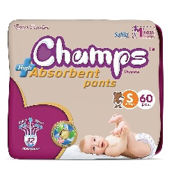 Champs Cotton Elastic Diapers for Babies 60 Pcs S Size