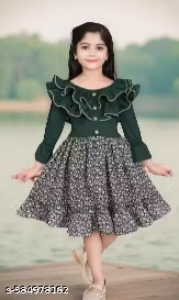 Private Label Stylish Green Ruffle Party Dress For Girls 32 Size