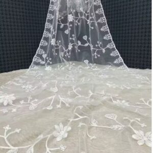 Private Label New White Embroidery Net Dupatta white colour