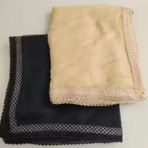Private Label Fancy Solid Dupatta with Four Side Fancy Lace Dupatta Colour Black and Cream Pack of 2