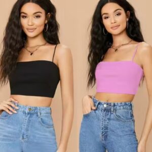 Private Label Rib Knit Crop Cami Tank Top For Women Colour Black And Baby Pink Size S Pack of 2