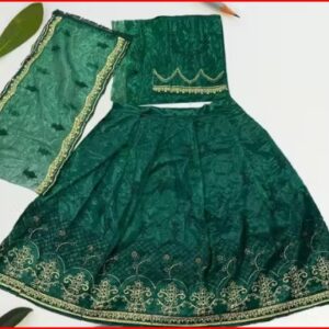 Private Label Clothes Shop Girls Net Embroidered Wedding Wear Semi Stitched Lehenga Choli pack of one green colour size 7 and 10 girls were