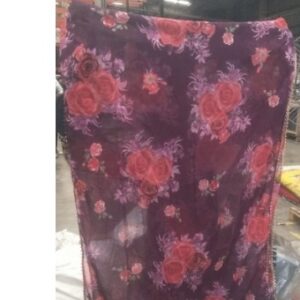 Private Label Digital Print Dupatta with Golden Lace colour purple and red