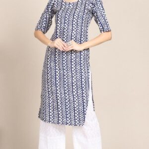 Dream Beauty Fashion Printed Straight Kurta for women size M colour blue and off white