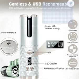 Private Label Cordless Automatic Hair Curler Portable Electric Wand Curling Iron Recharger Auto Crimper Hair Waver with LCD