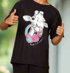 TeenTrums Boys Printed Round Neck Cotton Tshirt black colour size L