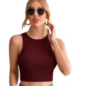 Private Label Sleeveless Crop tshirt Solid Color Crop Tank crop t shirt for girl Black Colour Size XS