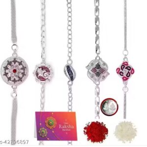 Private Label Silver Diva Glittering Rakhi Pack of 5