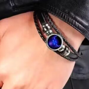 Private Label Zodiac spirit Constellation Black Leather Bracelet black and blue