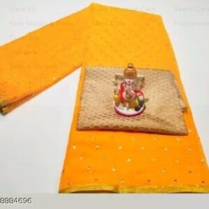 Private Label Saree Colour Yellow with blouse piece Colour golden