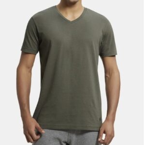 Max Super Combed Cotton Rich Solid V Neck Half Sleeve Tshirtt Dark Green Colour
