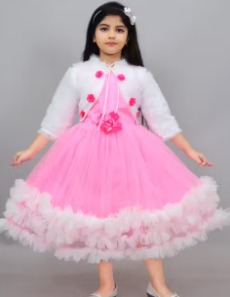 Private Label Preety Net Silk Pink and White One Piece Festive Dress For Girls size 1 to 2 years