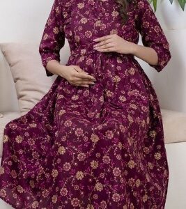 Nayo Ethnic Flare Midi Maternity Dress size 2XL Colour Burgundy