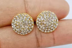 Private Label Gold Plated Button Pattern Swarovski Stylish Cubic Zirconia Brass Stud Earring pack of 1
