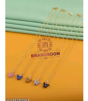 Private Label Butterfly Pendal In Golden Chain For Girls pack of 5 in multicolour