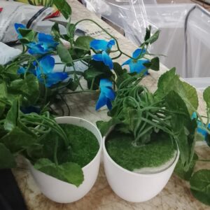 Artificial Flowers With Leaves And Creepers For Living Green And Blue Colour 2Pcs