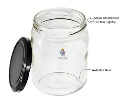 Black Lid Transparent Glass Grocery Storage Jar 200Ml