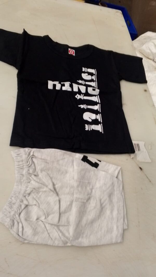 Black Printed T Shirt With Grey Shorts For Kids Size Nb