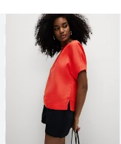 M And S Collection Pure Linen Relaxed T Shirt Tomato Colour Size 4Xl