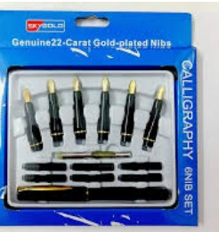 Skygood Genius 22 Carat Gold Plated Beads Calligraphy 6 Nib Set