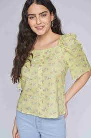 And Lime Green Floral Print Cotton Crop Top Size 14