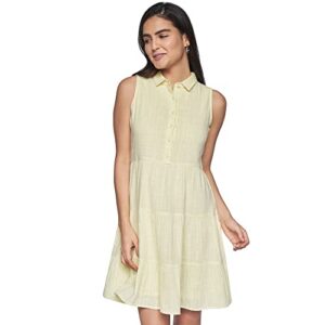 And Women Rayon A Line Mini Dress Yellow Size 16
