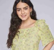 And Lime Green Floral Print Cotton Crop Top Size 16