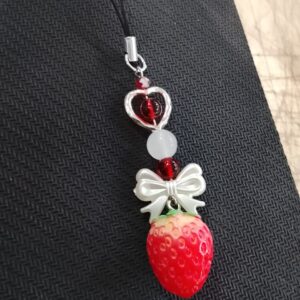 Decorative Strawberry Phone Charm Y2K Aesthetic Accessory With Pearl Phone Strap For Mobile