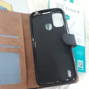 Tiger Genuine Leather Case Tpu Silicone Shell For Nokia G11 Plus 6Point52 Wallet Flip Cover Black Color