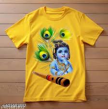 Yellow Colour Krishna T Shirt For Kids Size 32