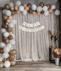 Happy Birthday Decor Multicolor Balloons And White Net Curtain