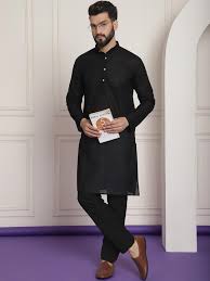 Sojanya Mens Kurta Pajama Black Size M