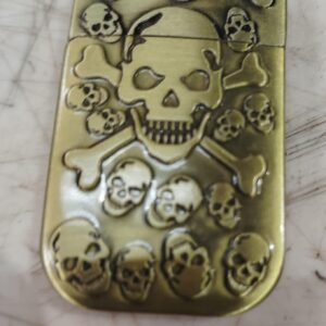 Skull Print Windproof Refillable Cigarette Pocket Lighter With Metal Finish Gold