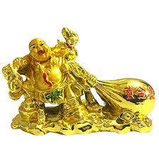 Feng Shui Happy Man Buddha Drag The Money Potli Figurine Golden Statue Gift Decorative